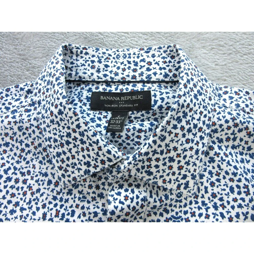 Banana Republic Shirt Men's Small 14-14.5 Floral Print Blue Preppy Non-Iron